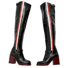 Dior Diorider Over-the-Knee Boots Black Red Stripe Leather 38 Fall Runway 2018