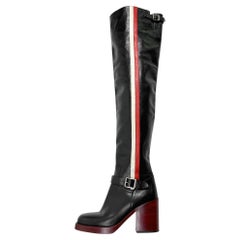 Dior Diorider Over-the-Knee Boots Black Red Stripe Leather 38 Fall Runway 2018