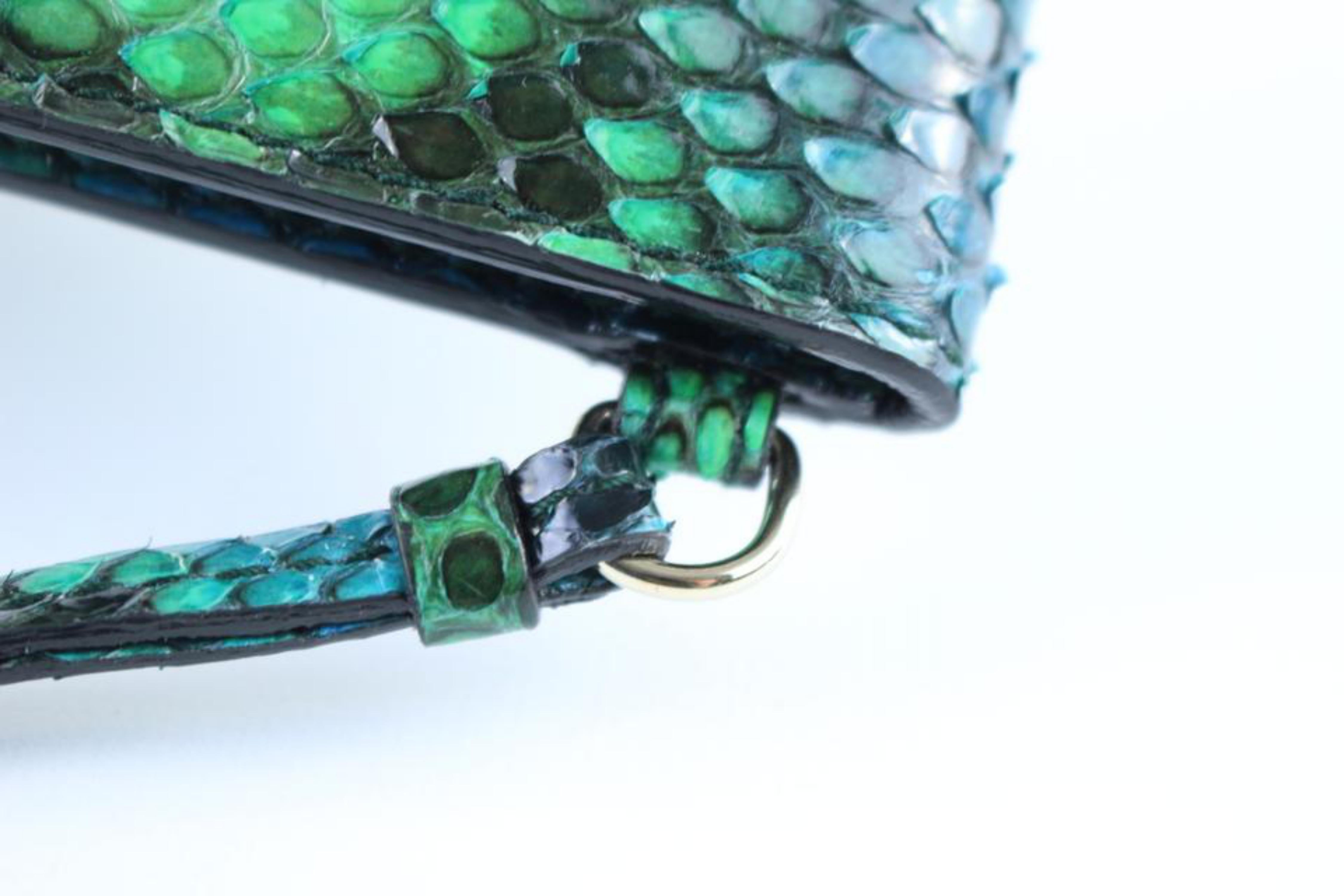 Dior Diorific Clutch 4dr1205 Green Python Skin Leather Wristlet For Sale 4