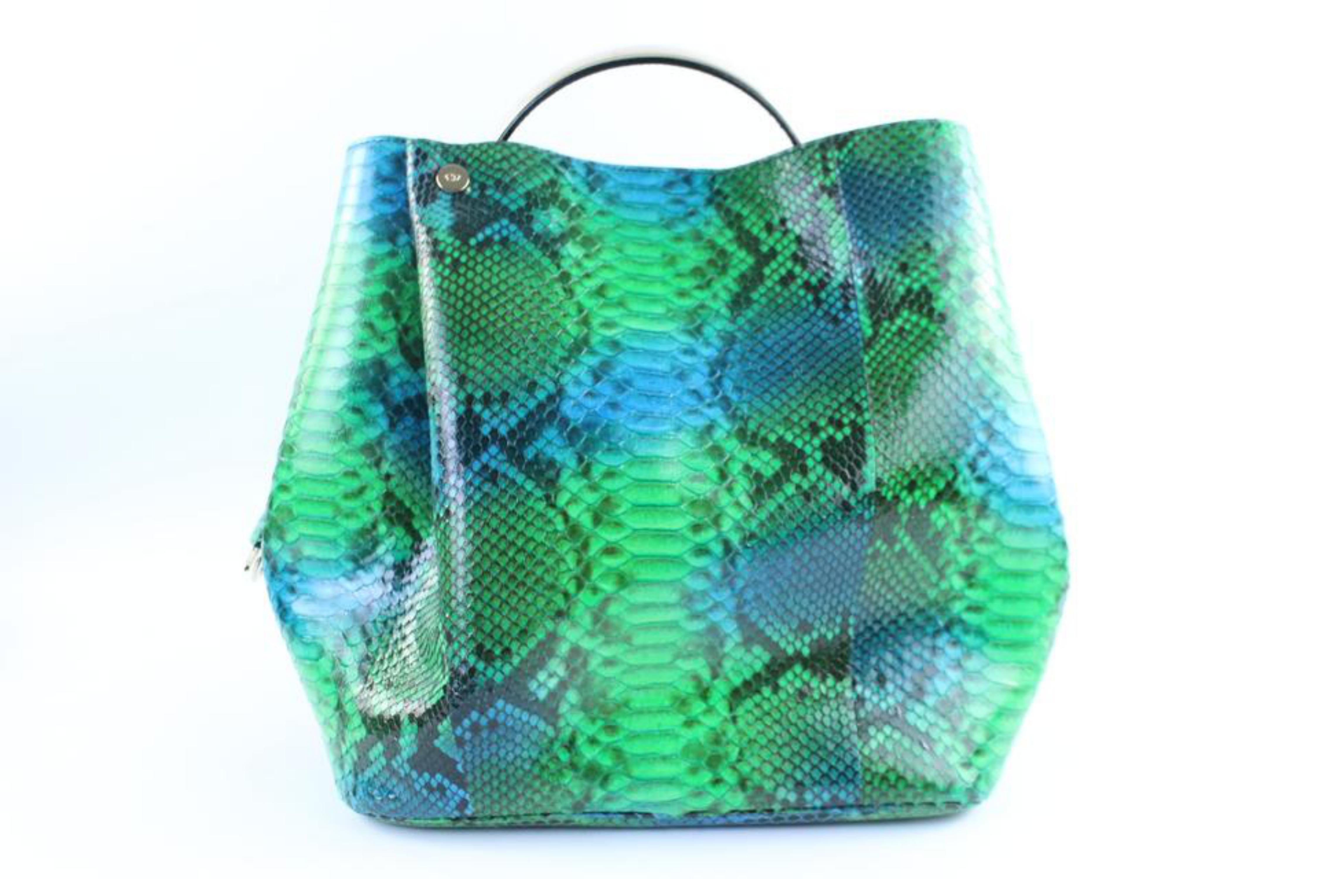 Dior Diorific Hobo 2way 3dr1205 Green Python Skin Leather Shoulder Bag For Sale 8