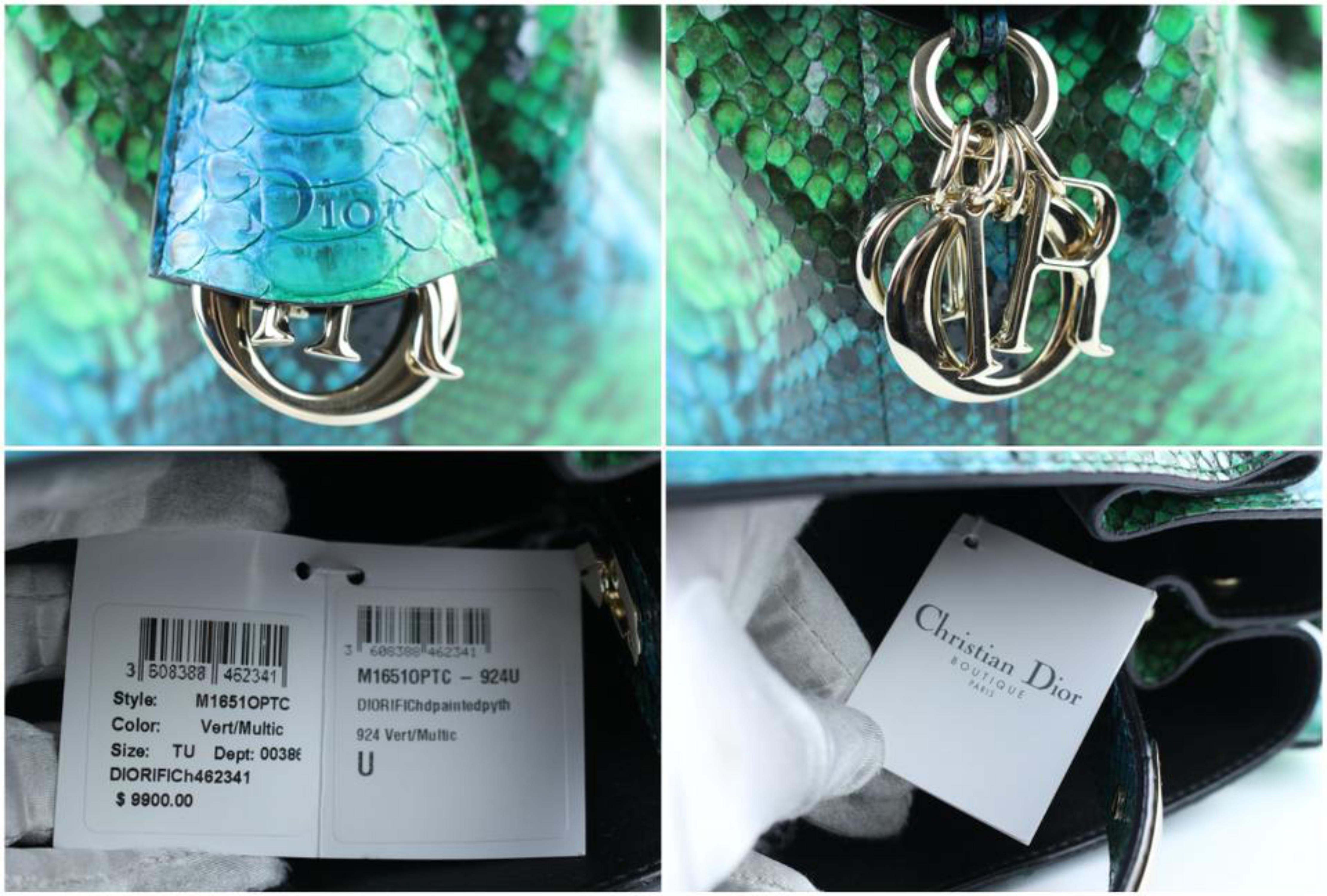 Dior Diorific Hobo 2way 3dr1205 Green Python Skin Leather Shoulder Bag In New Condition For Sale In Forest Hills, NY