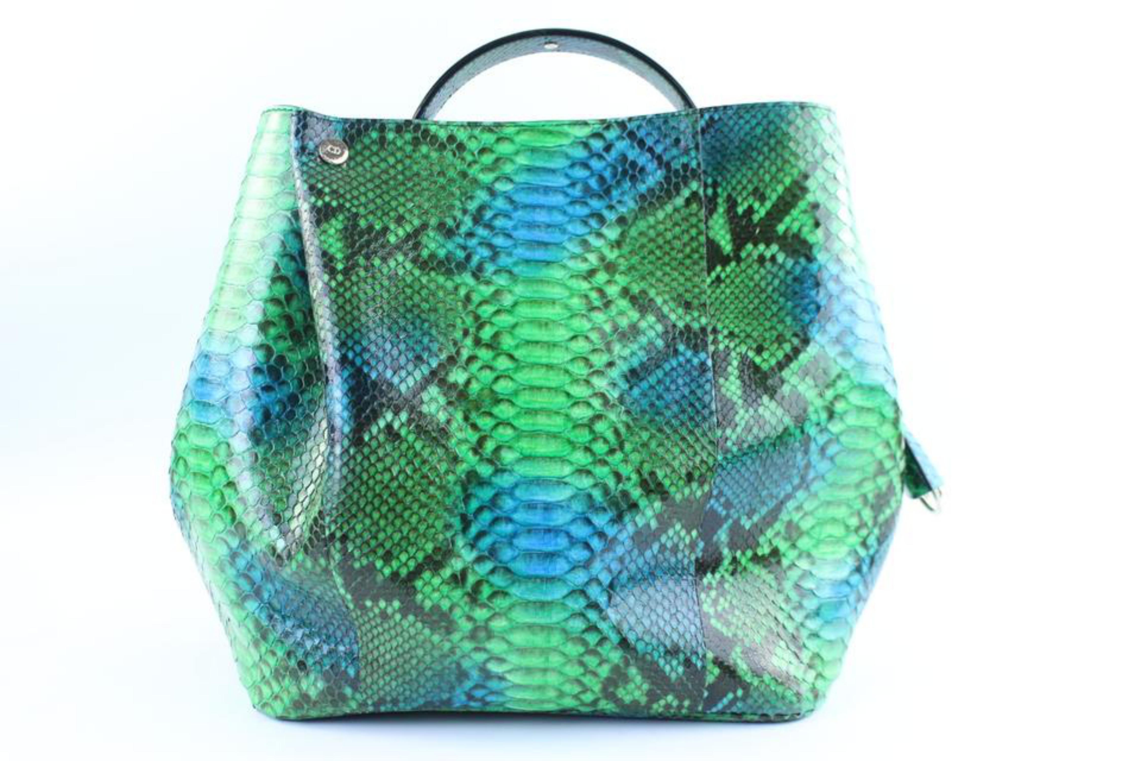 Dior Diorific Hobo 2way 3dr1205 Green Python Skin Leather Shoulder Bag For Sale 4