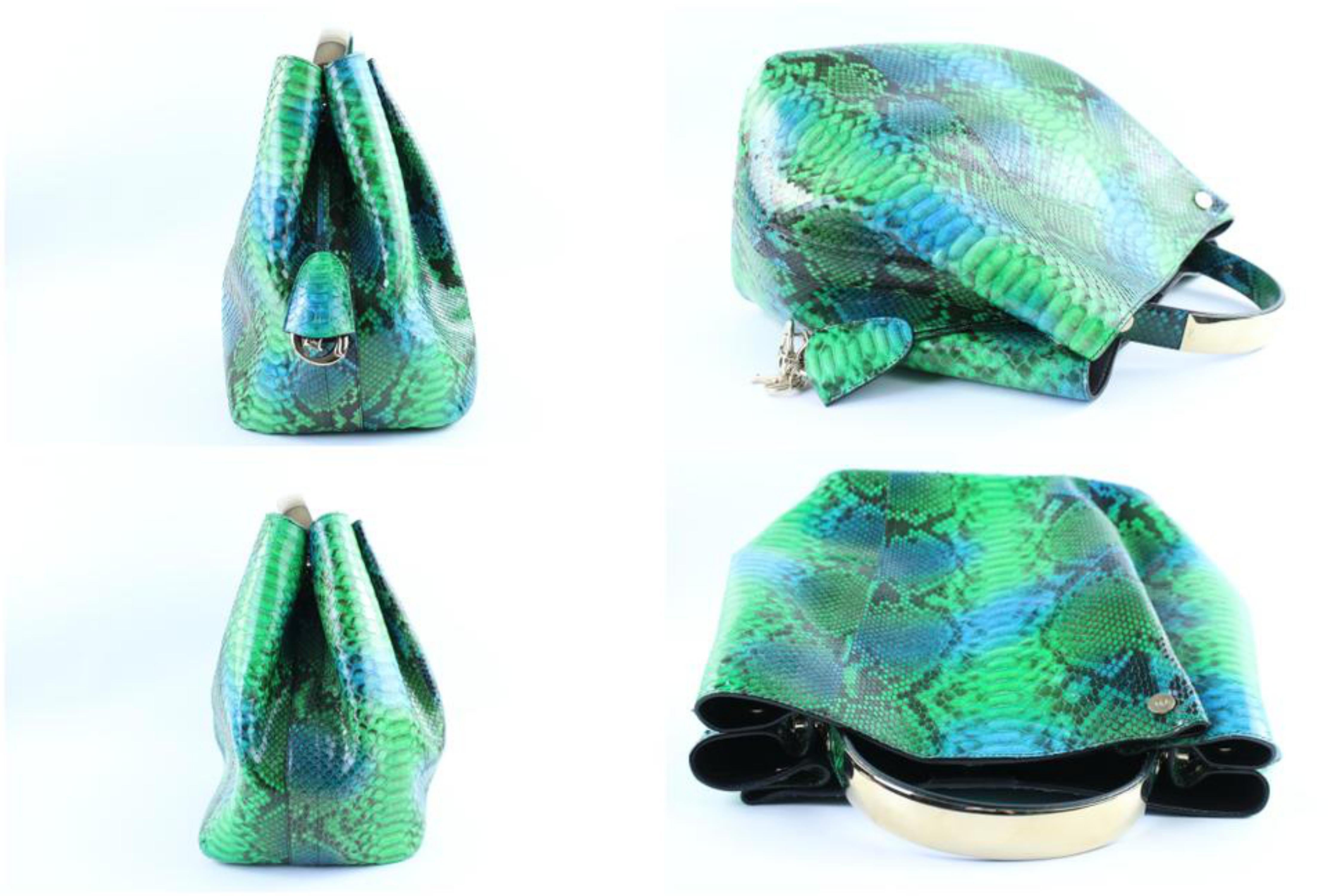 Dior Diorific Hobo 2way 3dr1205 Green Python Skin Leather Shoulder Bag For Sale 5