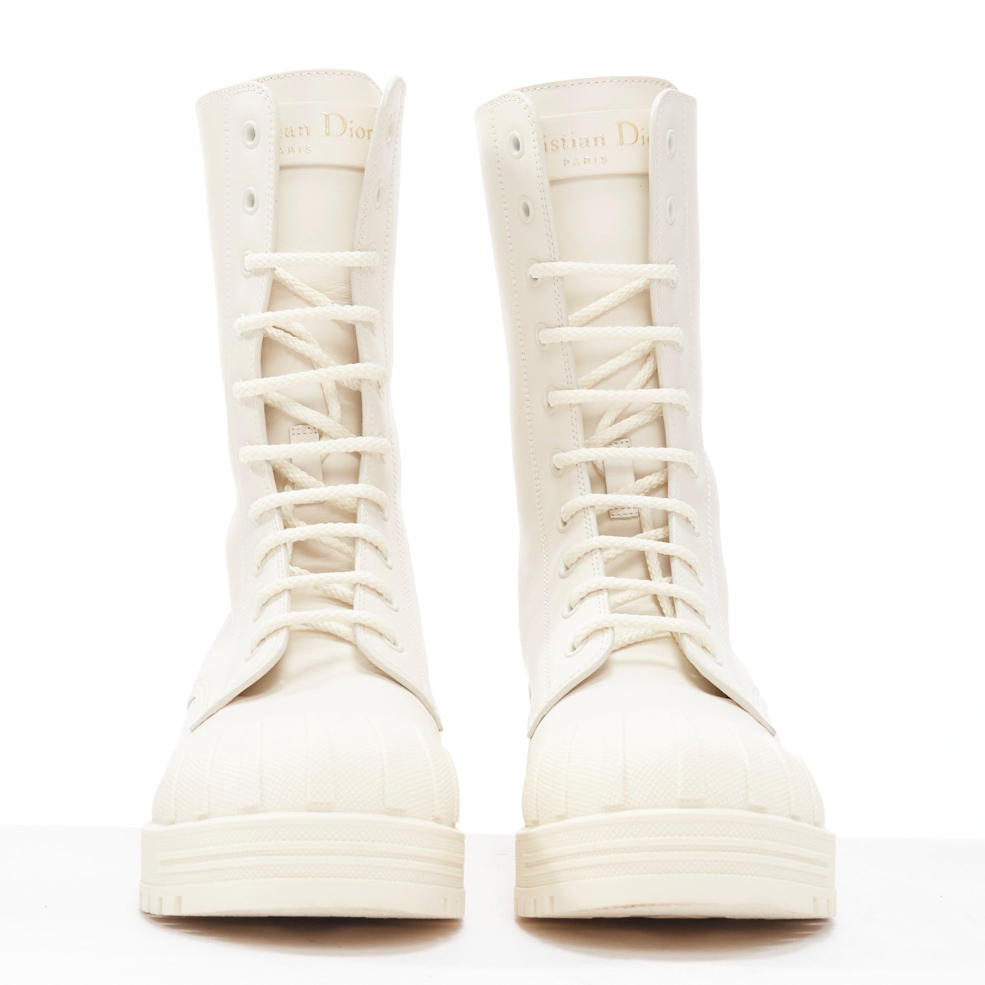 White DIOR Dioriron cream CD logo back rubber cap combat boots EU38 For Sale