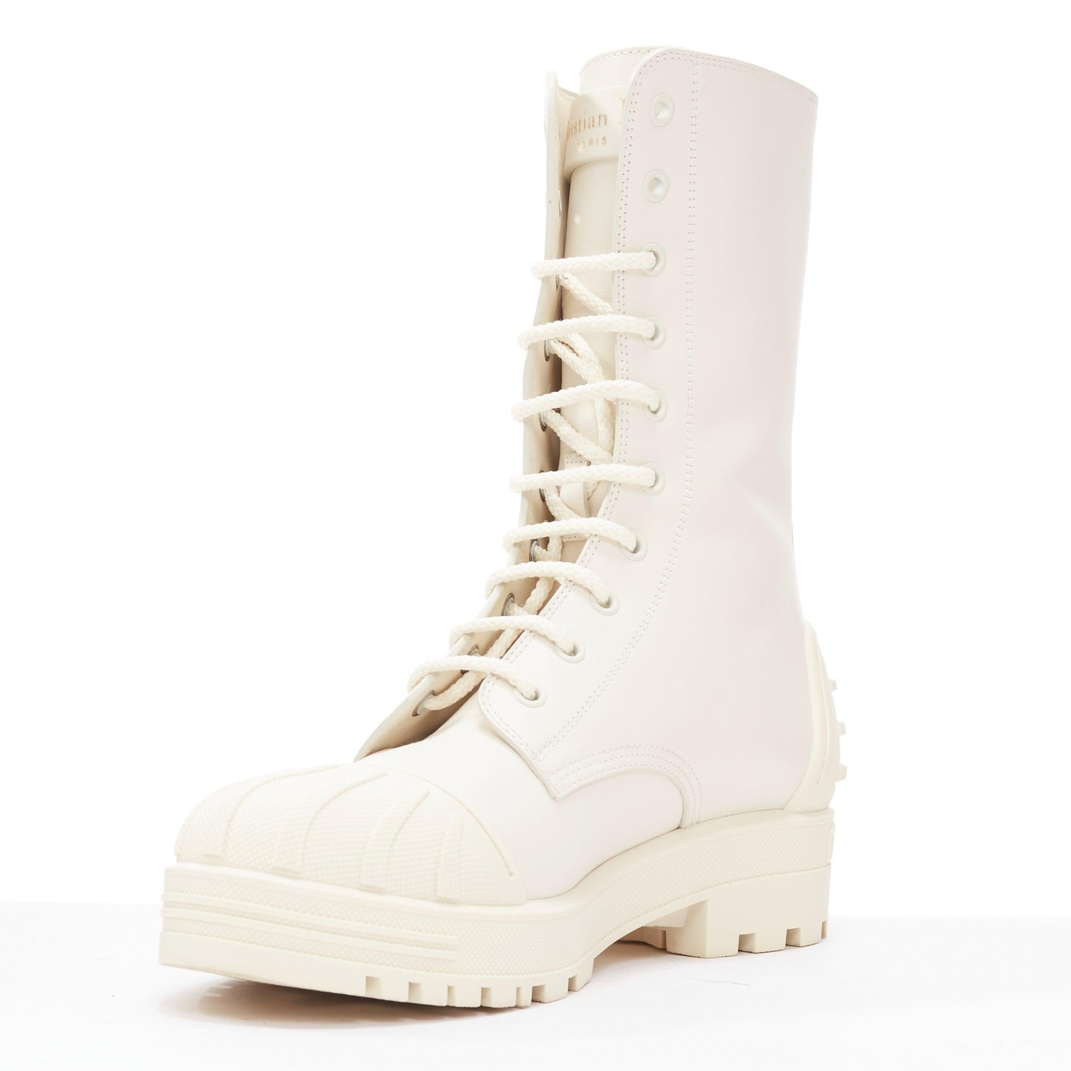 DIOR Dioriron cream CD logo back rubber cap combat boots EU38 In Good Condition For Sale In Hong Kong, NT
