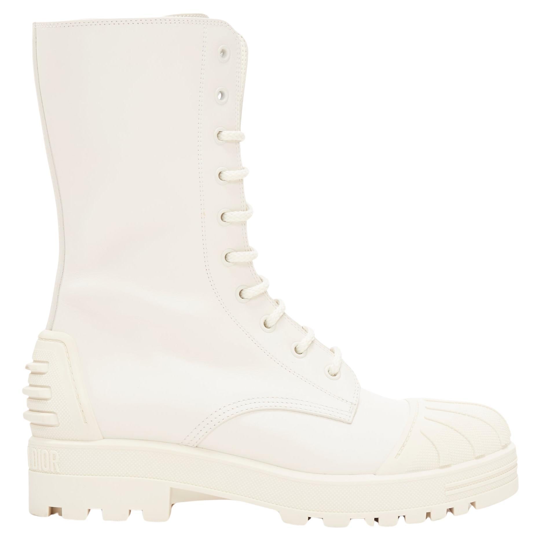 DIOR Dioriron cream CD logo back rubber cap combat boots EU38 For Sale