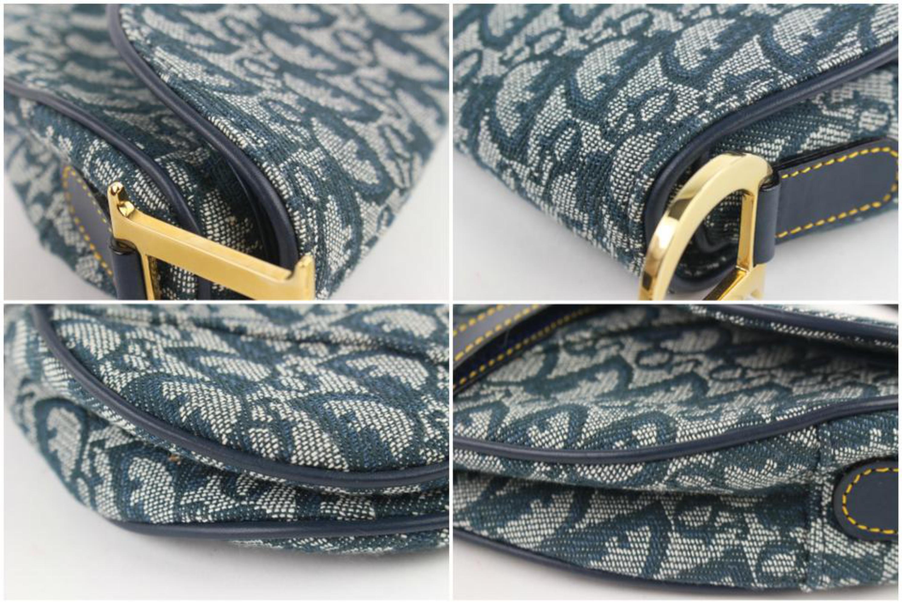 Gray Dior Diorissimo Oblique Saddle Flap 20cdz1012 Blue Canvas Shoulder Bag For Sale