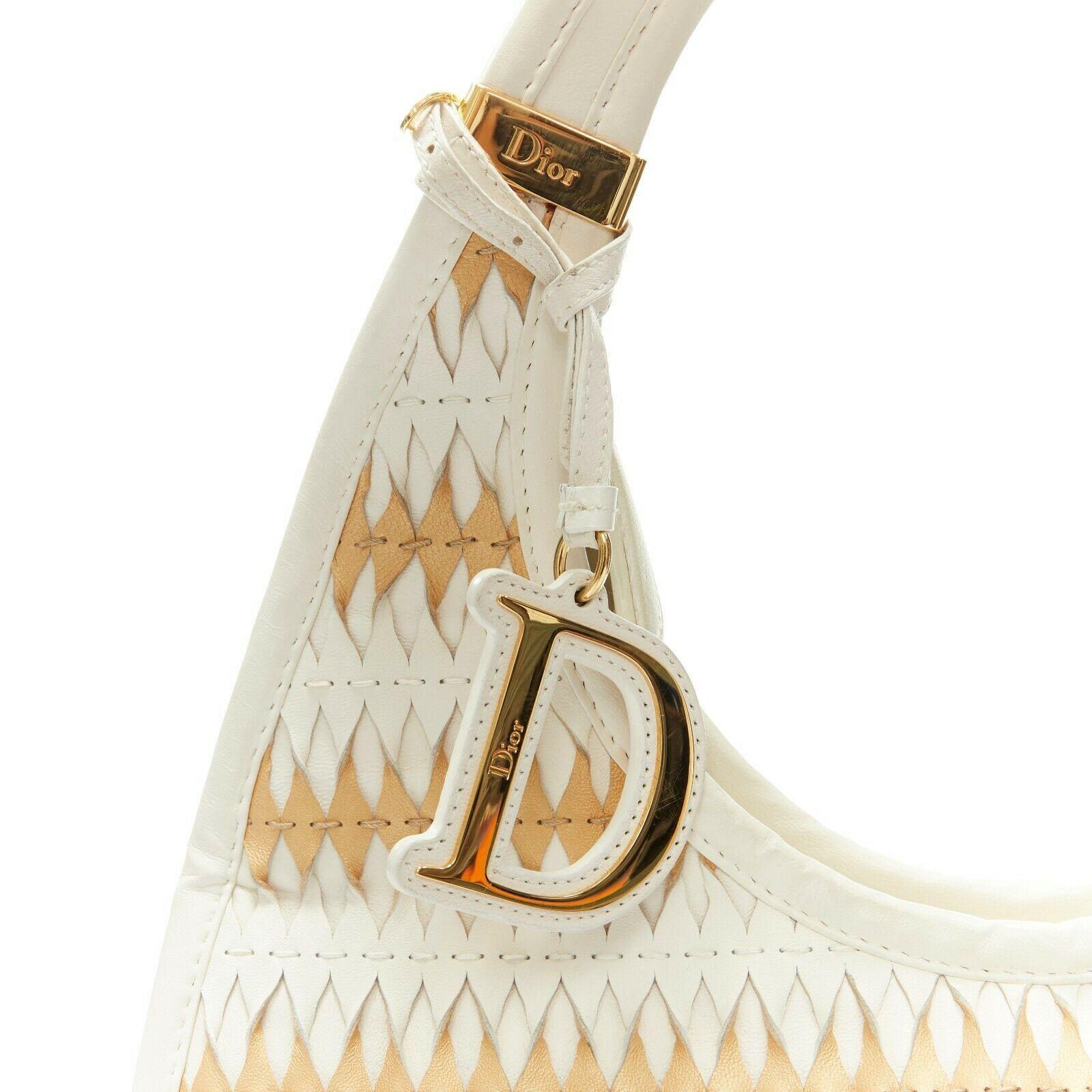 Beige DIOR diorita white gold crescent wove 3D laser cut twist filter leather hobo bag