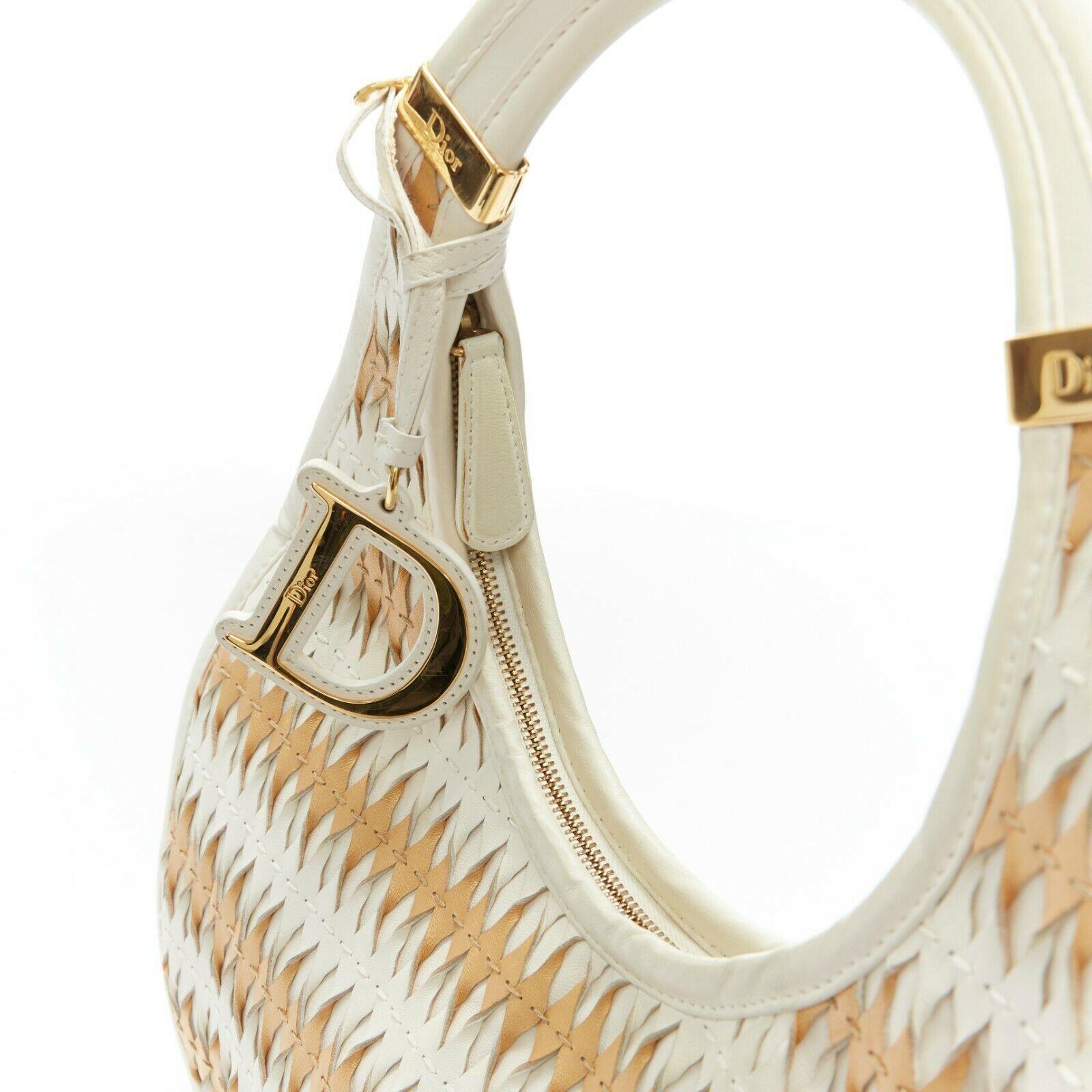 DIOR diorita white gold crescent wove 3D laser cut twist filter leather hobo bag 1