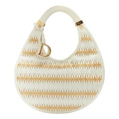 DIOR diorita white gold crescent wove 3D laser cut twist filter leather hobo bag