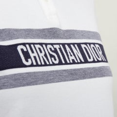 DIOR Dioriviera Signature Band white cotton navy striped intarsia polo shirt XS