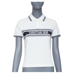 DIOR Dioriviera Signature Band white cotton navy striped intarsia polo shirt XS
