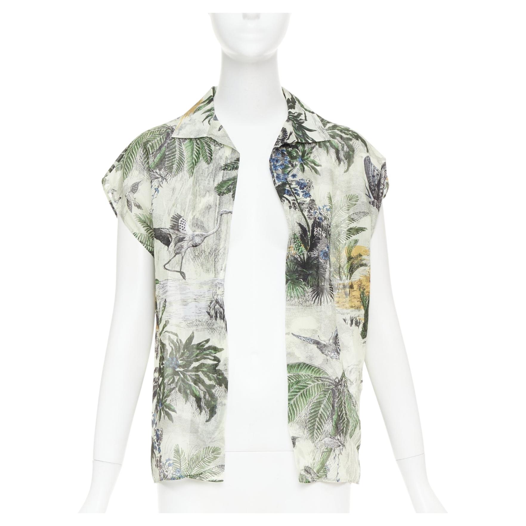 DIOR Dioriviera Toile de Jouy Imprimé palmiers Chemise en coton à manches capuchon FR36 S en vente