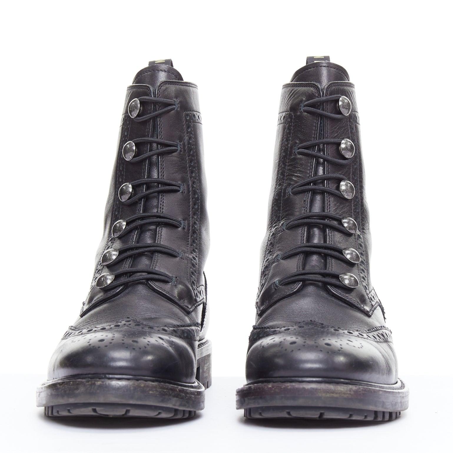 Black DIOR Diorunit black leather CD studs brogue combat boots EU38