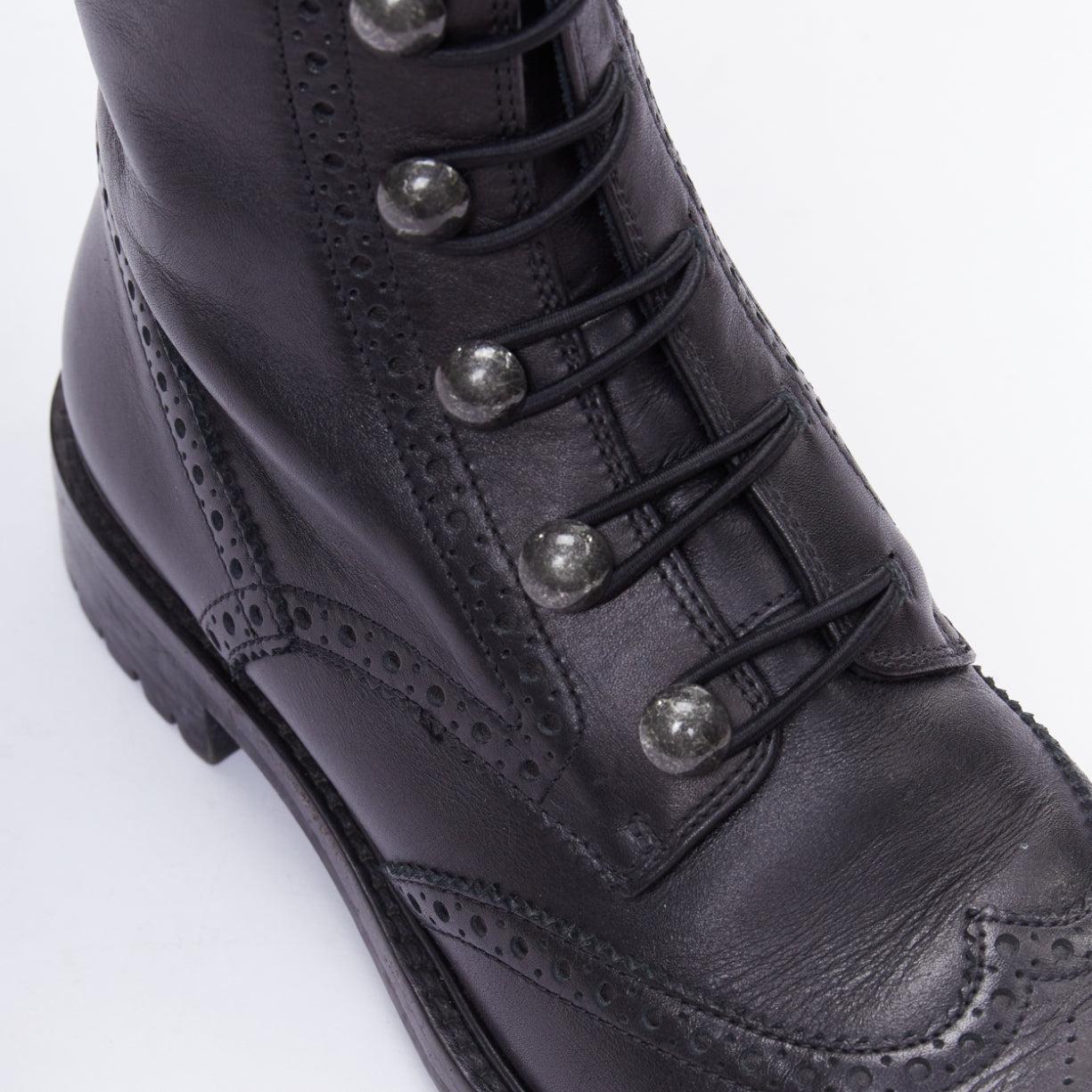 DIOR Diorunit black leather CD studs brogue combat boots EU38 2