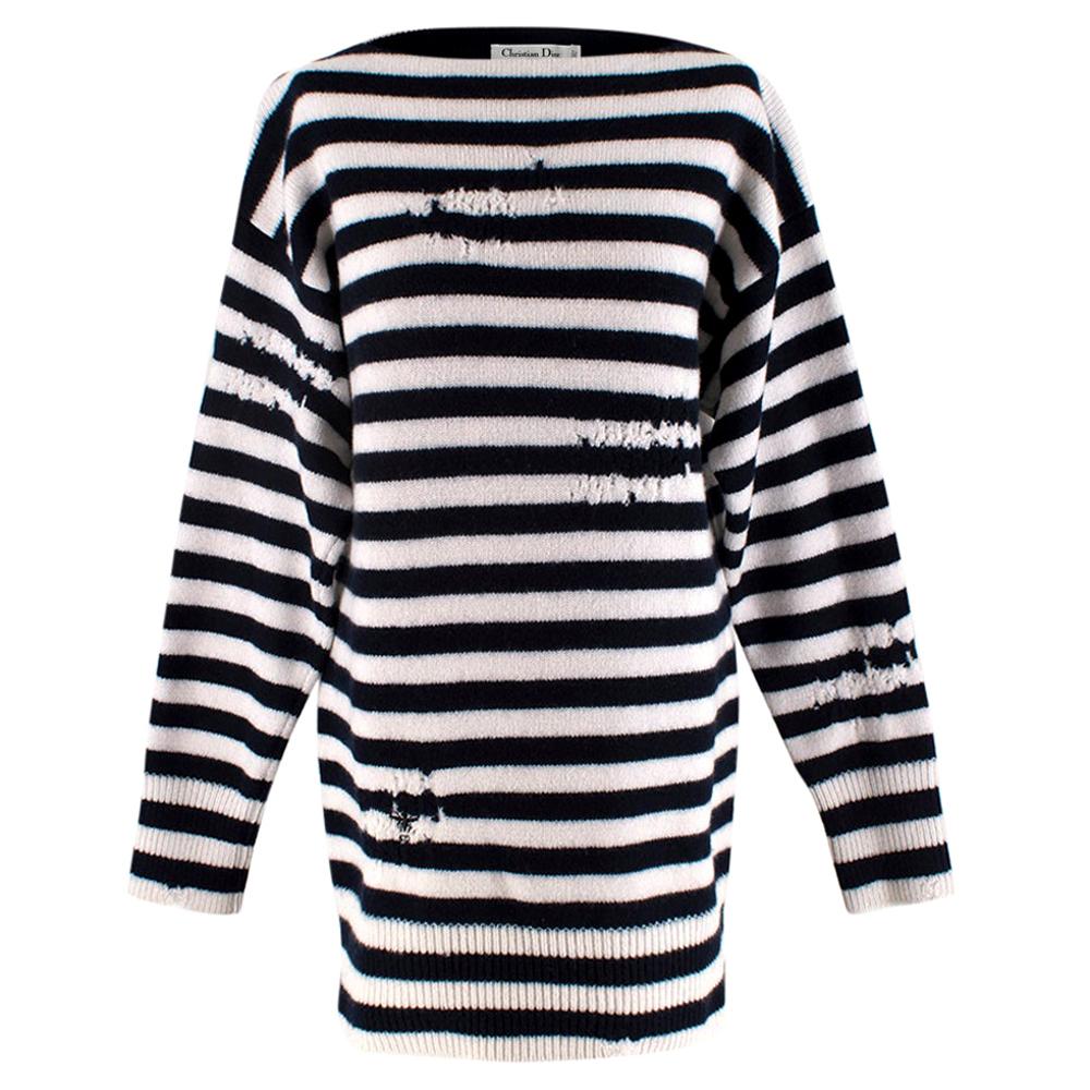 Dior Distressed Navy 
White Striped Wool Blend Jumper - Size US 6