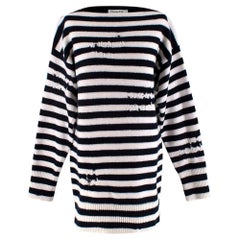 Dior Distressed Navy & White Striped Wool Blend Jumper - Size US 6