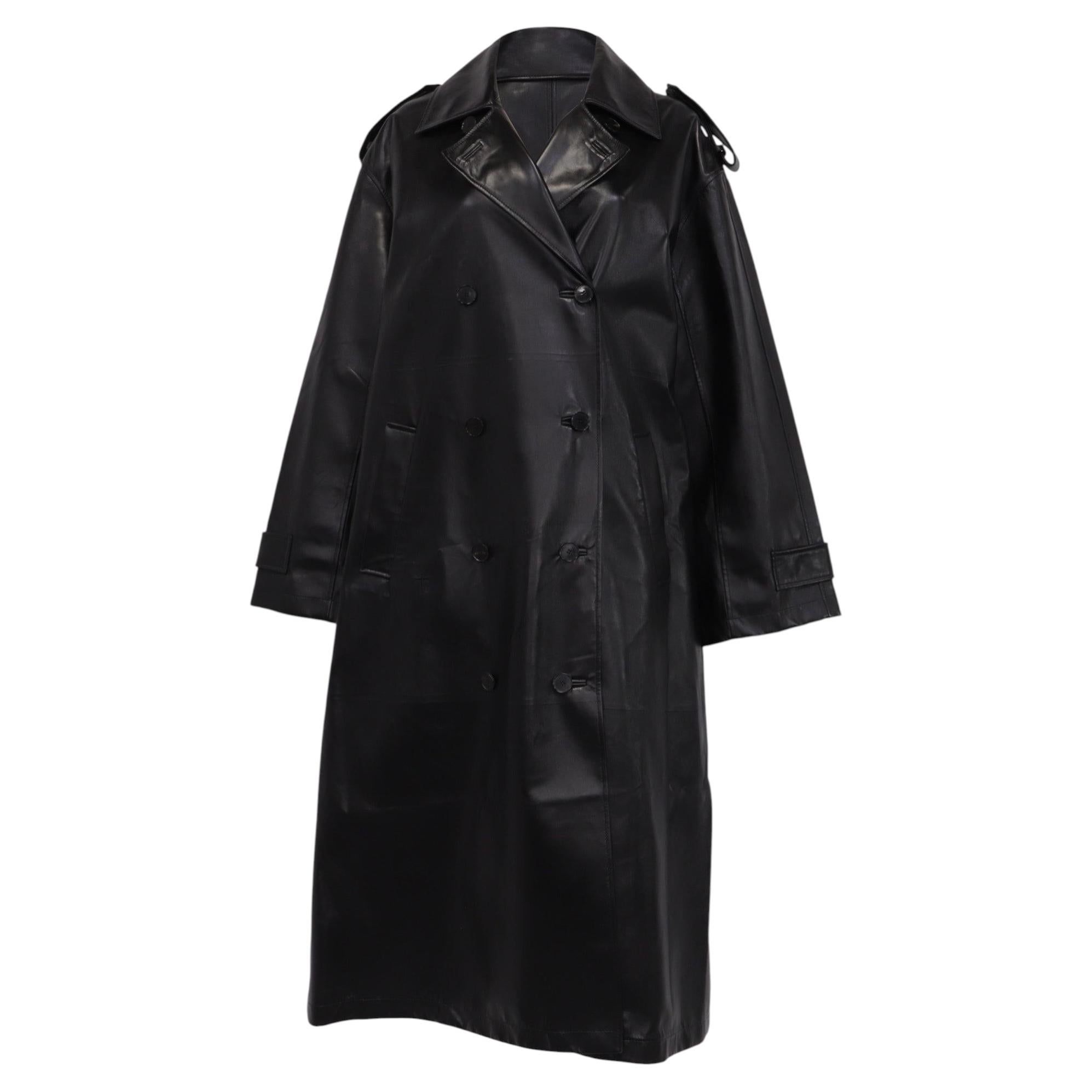 Dior Double-Breasted Coat in Black Lambskin Leather