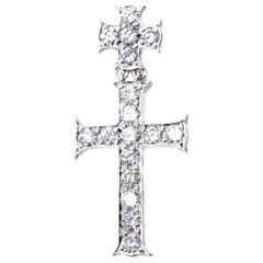 Dior Double Cross Diamond 18 Karat White Gold Lapel Pin-Pendant