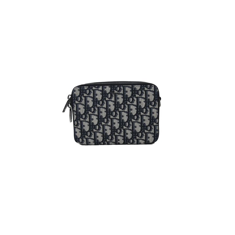 Dior Double Zip Monogram Pouch with Shoulder Strap Navy For Sale at 1stDibs