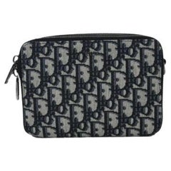 Dior Double Zip Monogram Pouch with Shoulder Strap Navy