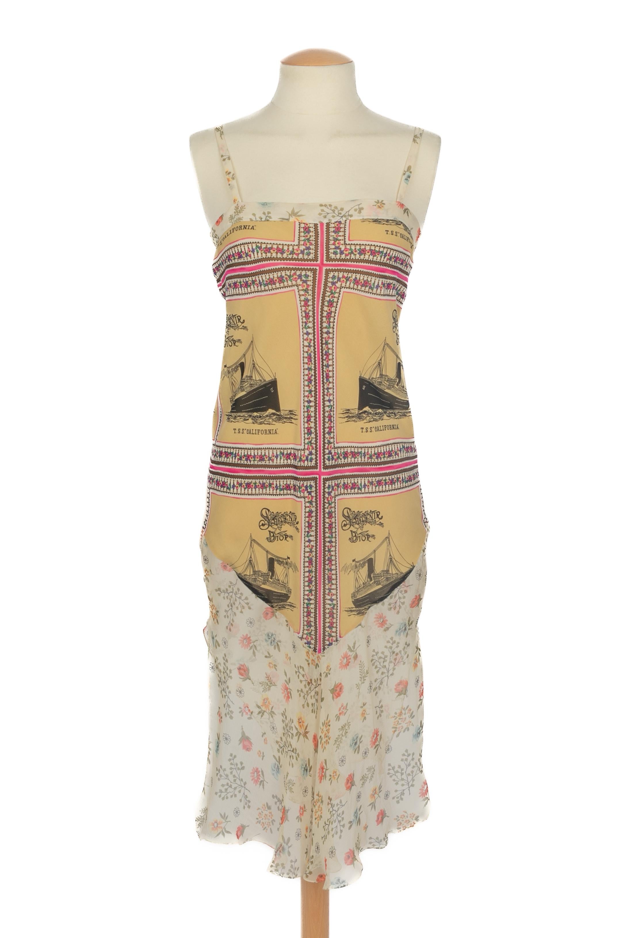 DIOR - (Made in France) Kleid aus Seidenkrepp mit dem Aufdruck 