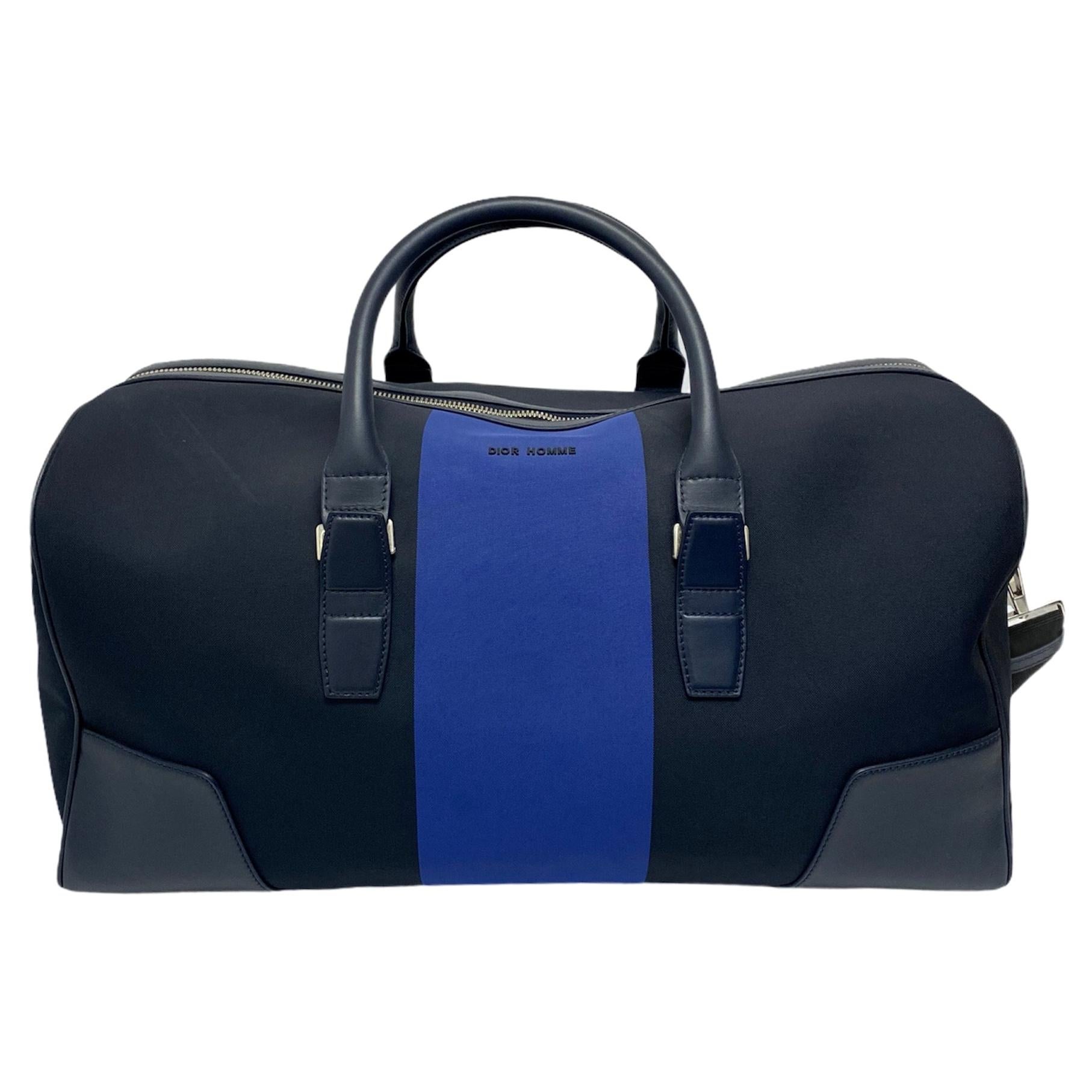 Dior Duffel Bag in Canvas with Blue Leather For Sale at 1stDibs