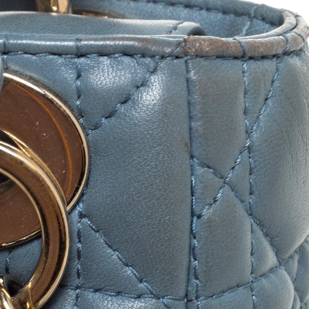 Dior Dusk Blue Cannage Leather Mini Lady Dior Tote 2