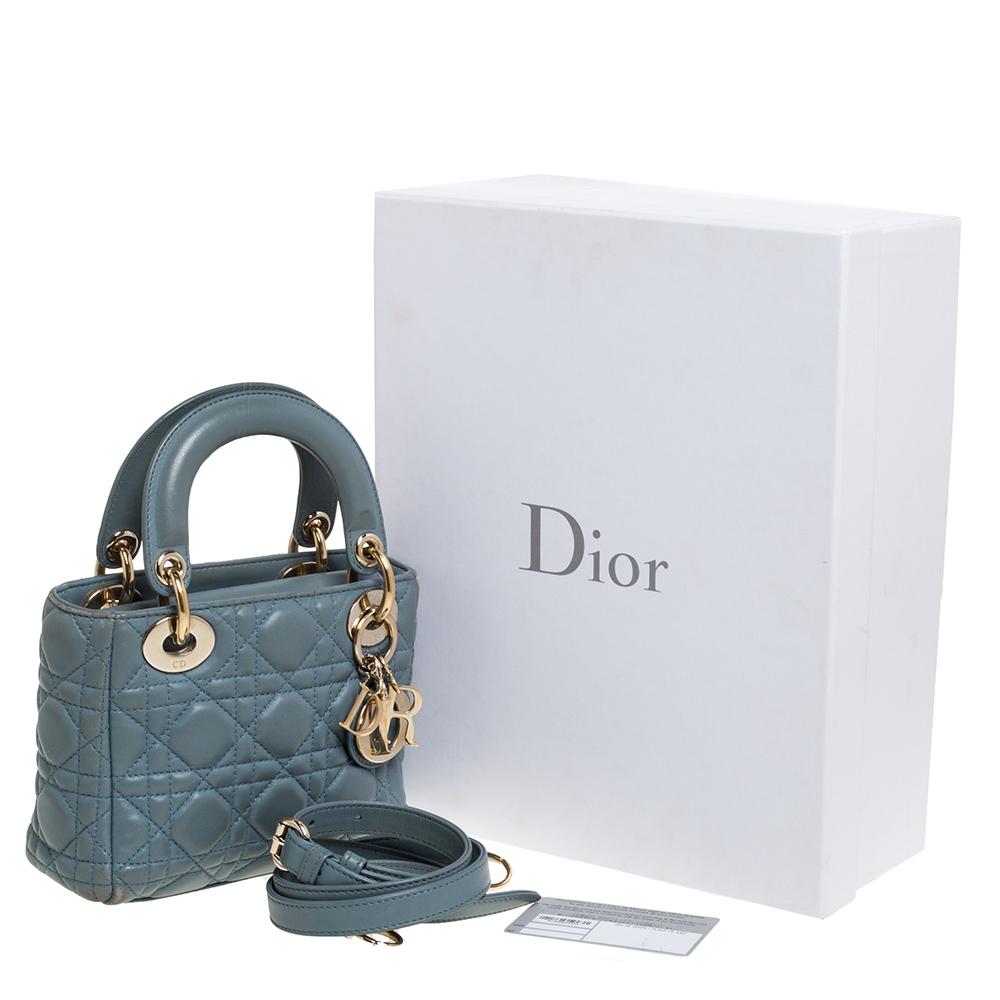 Dior Dusk Blue Cannage Leather Mini Lady Dior Tote 6