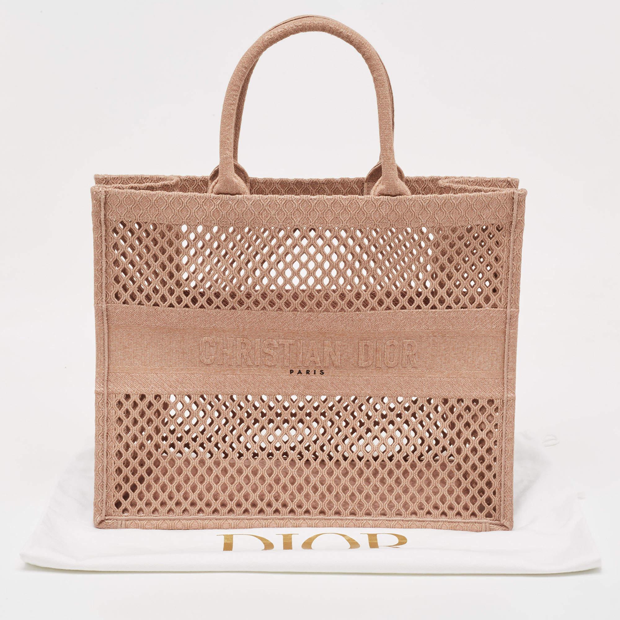 Dior Dusty Pink Mesh Embroidered Canvas Large Book Tote For Sale 8