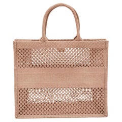 Dior Dusty Pink Mesh Embroidered Canvas Large Book Tote