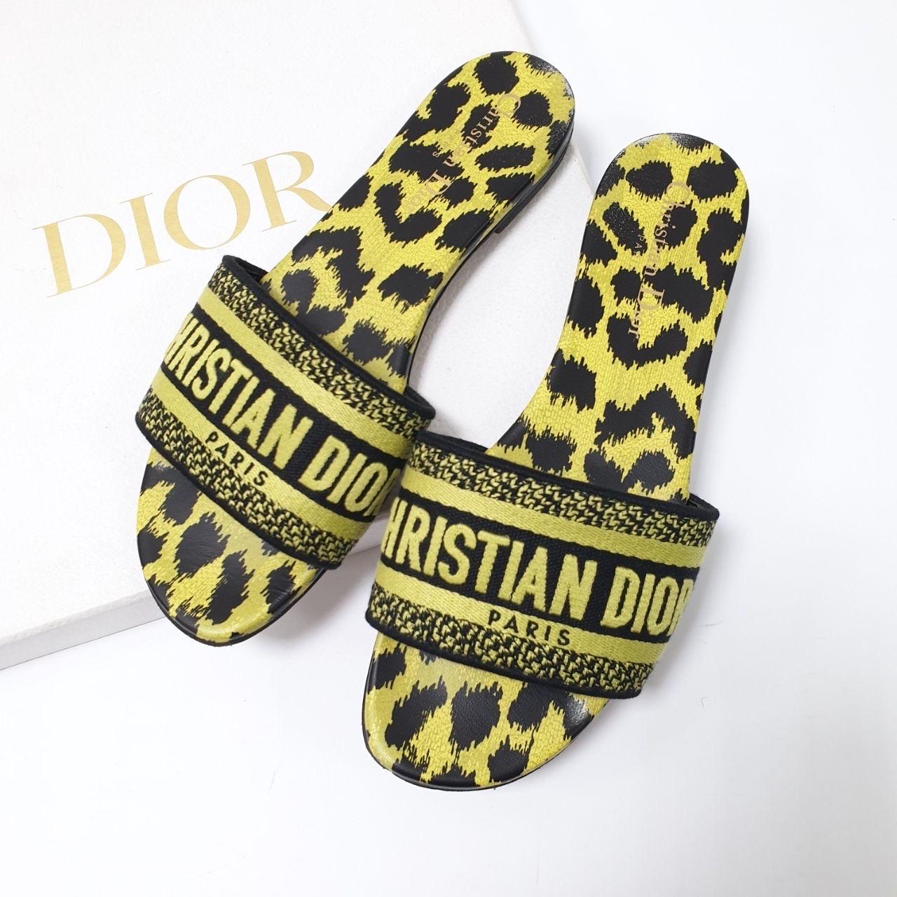 Dior Dway Slide Sandali Lime Pop Leopard Print Sz.38 in vendita 1