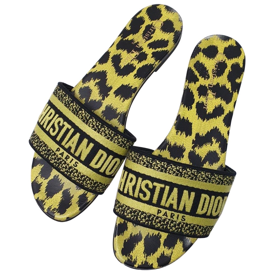 Dior Dway Slide Sandali Lime Pop Leopard Print Sz.38 in vendita