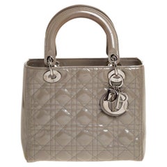 Dior Ecru Glazed Patent Leather Medium Lady Dior Tote