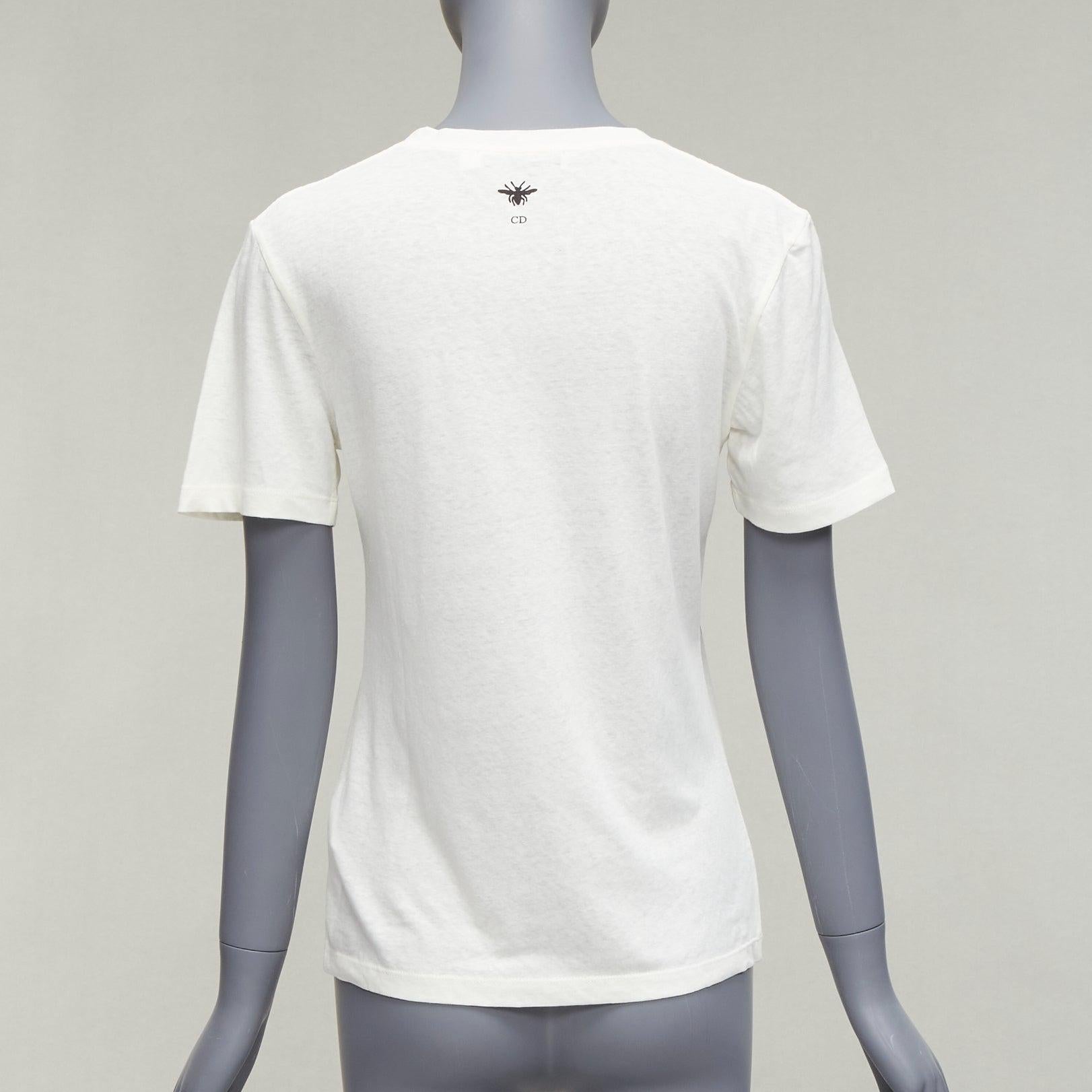 Donna DIOR ecrù Toile De Jouy stampa grafica logo cotone lino manica corta tshirt XS in vendita
