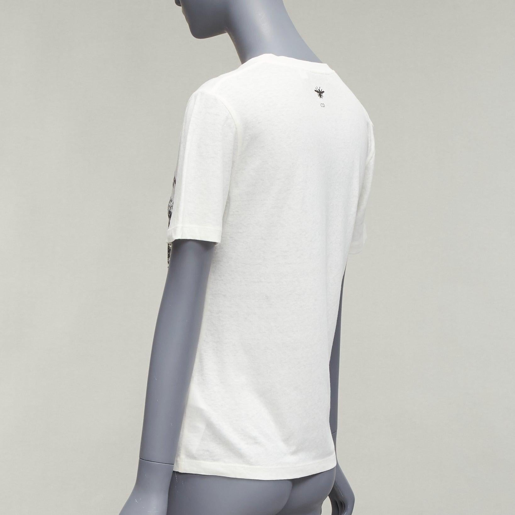 DIOR ecru Toile De Jouy logo graphic print cotton linen short sleeve tshirt XS For Sale 2