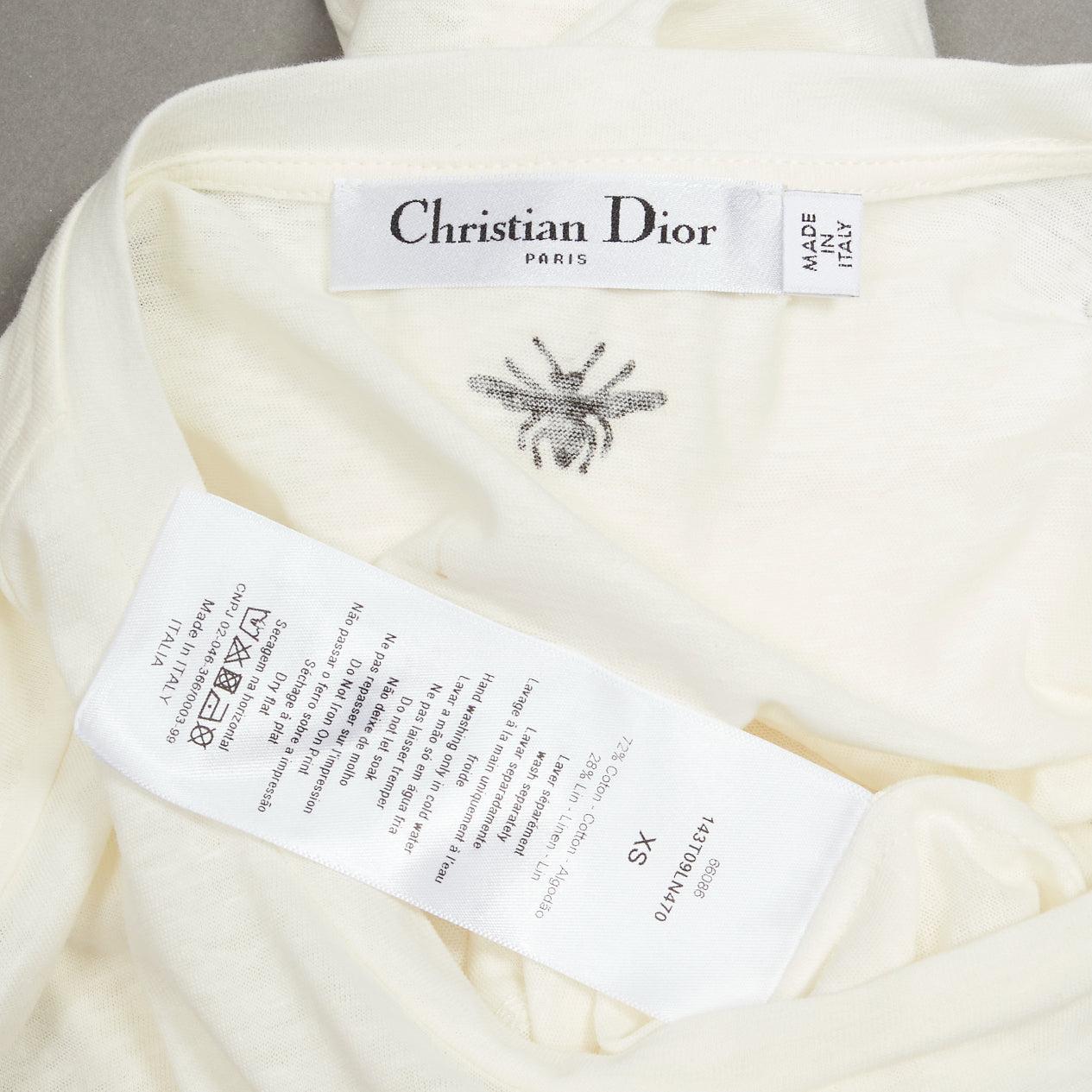 DIOR ecru Toile De Jouy logo graphic print cotton linen short sleeve tshirt XS For Sale 4