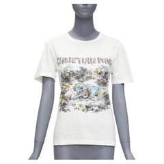 DIOR ecru Toile De Jouy Logo Grafikdruck Baumwolle Leinen Kurzarm-T-Shirt XS