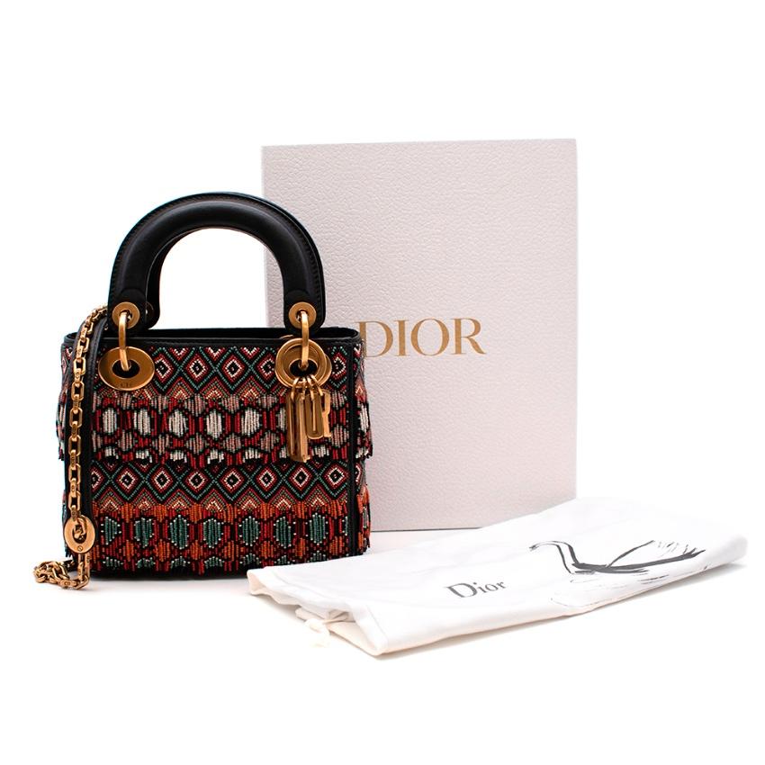 Black Dior Embroidered Fringed Mini Lady Dior Bag