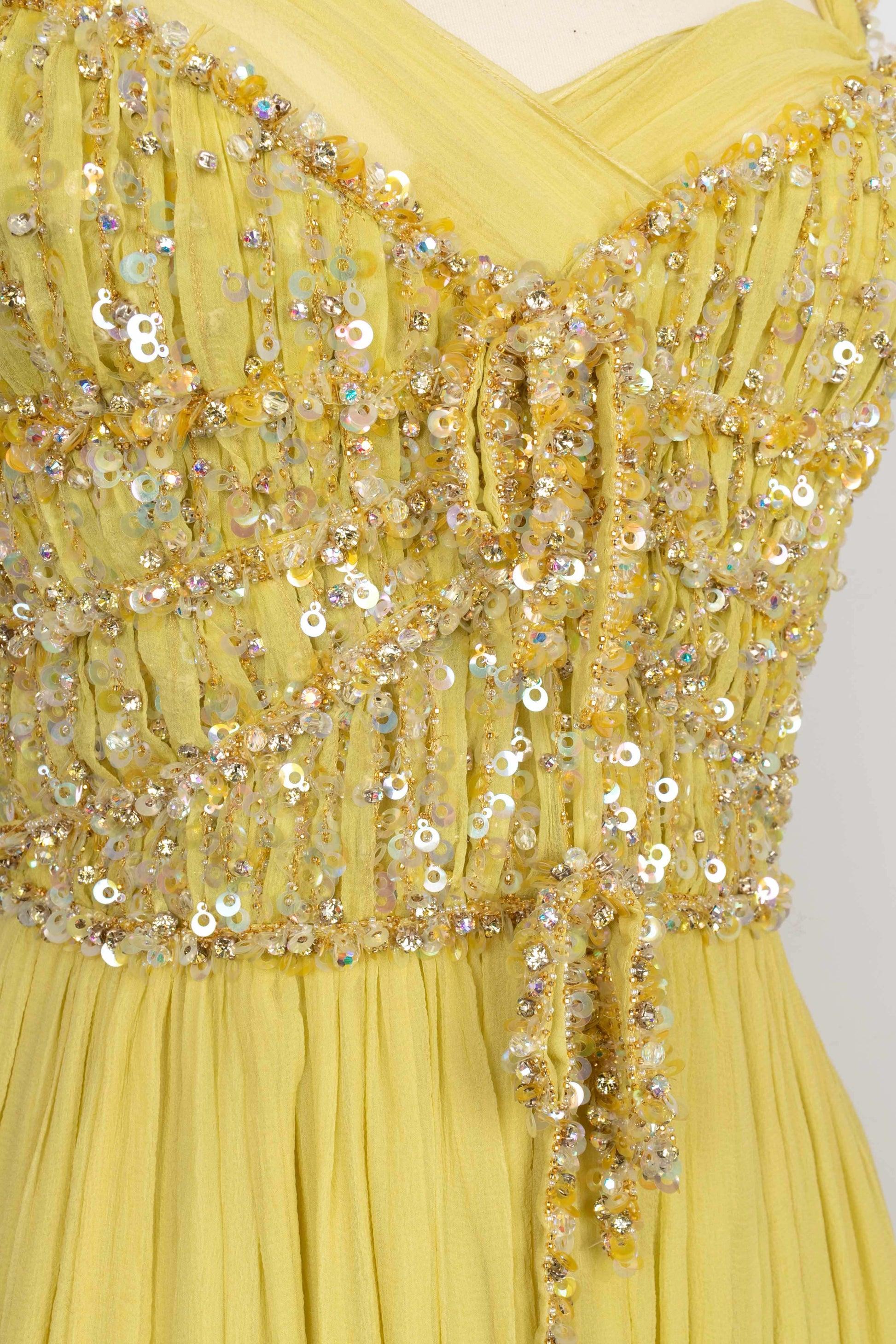 Dior Embroidered Long Yellow Silk Muslin Dress Resort, 2011 For Sale 2