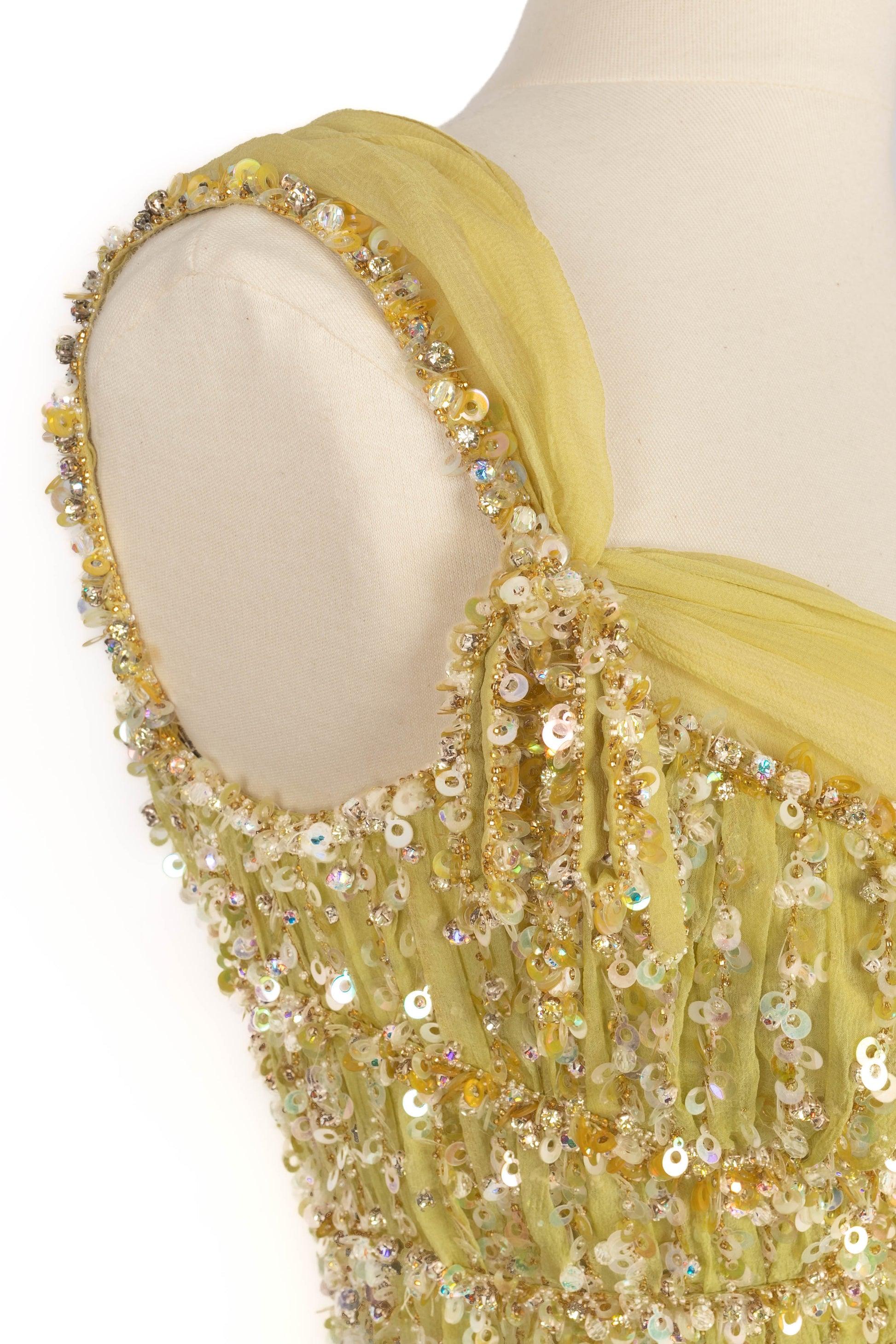 Dior Embroidered Long Yellow Silk Muslin Dress Resort, 2011 For Sale 3