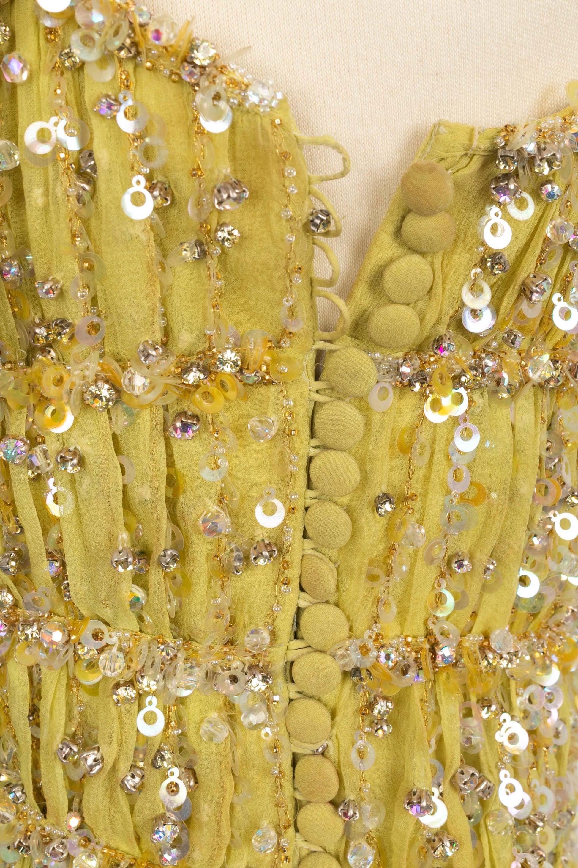Dior Embroidered Long Yellow Silk Muslin Dress Resort, 2011 For Sale 4