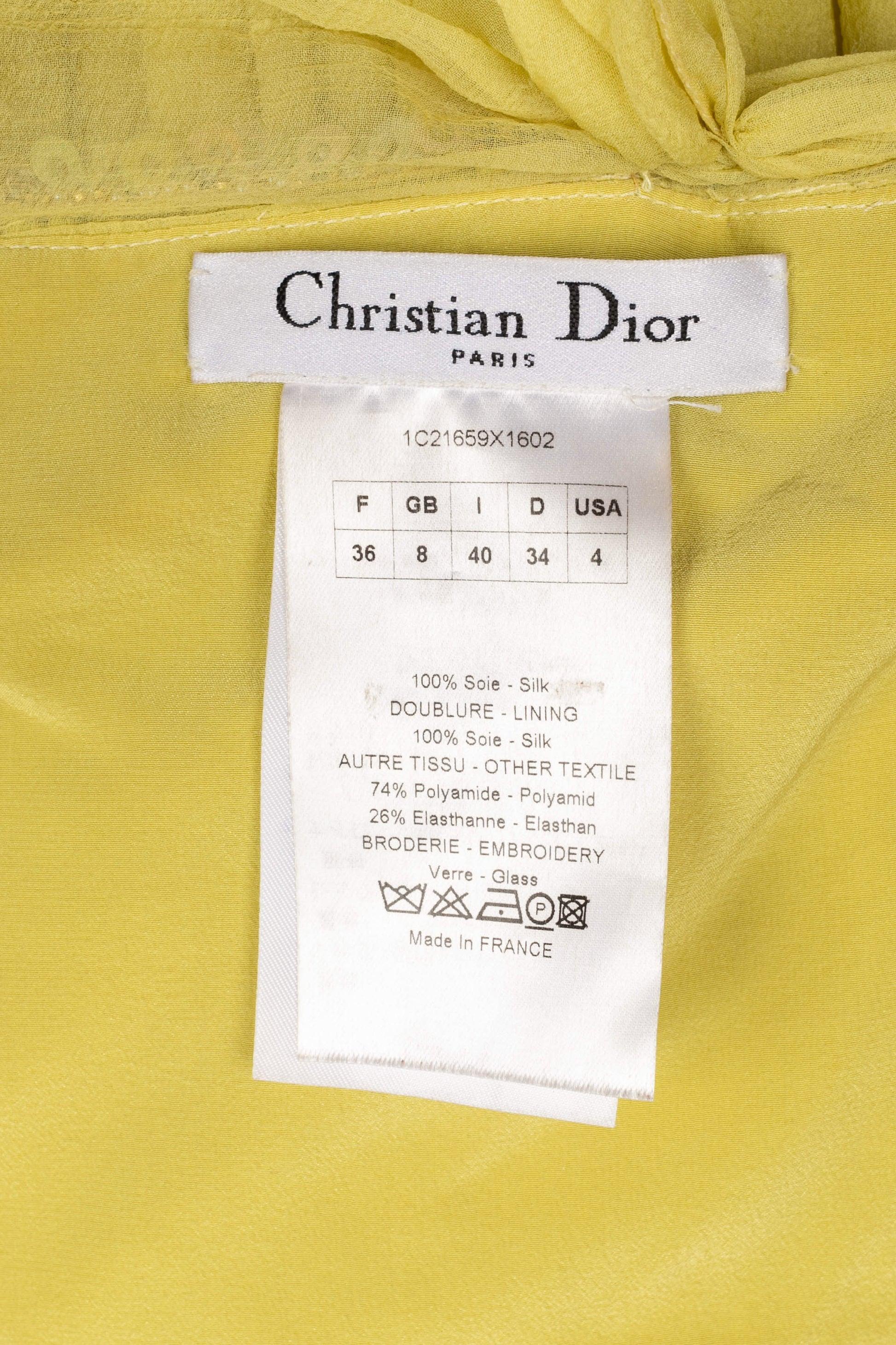 Dior Embroidered Long Yellow Silk Muslin Dress Resort, 2011 For Sale 5
