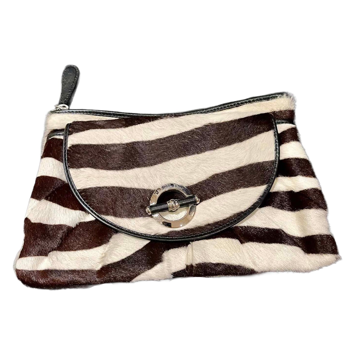 Dior Envelope Clutch Zebra Print Pony Style Calfskin Leather Silver Hardware