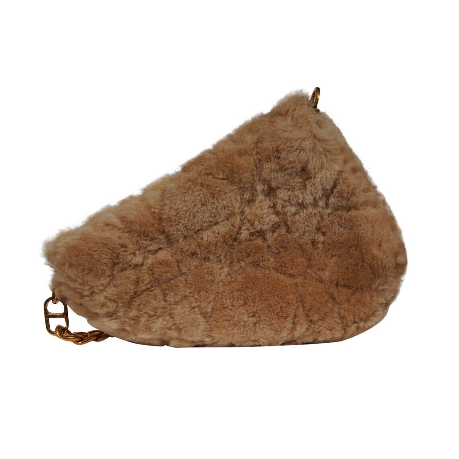Dior ERL Venice Saddle Bag Brown Shearling Fur Chain Crossbody Shoulder Strap en vente 8