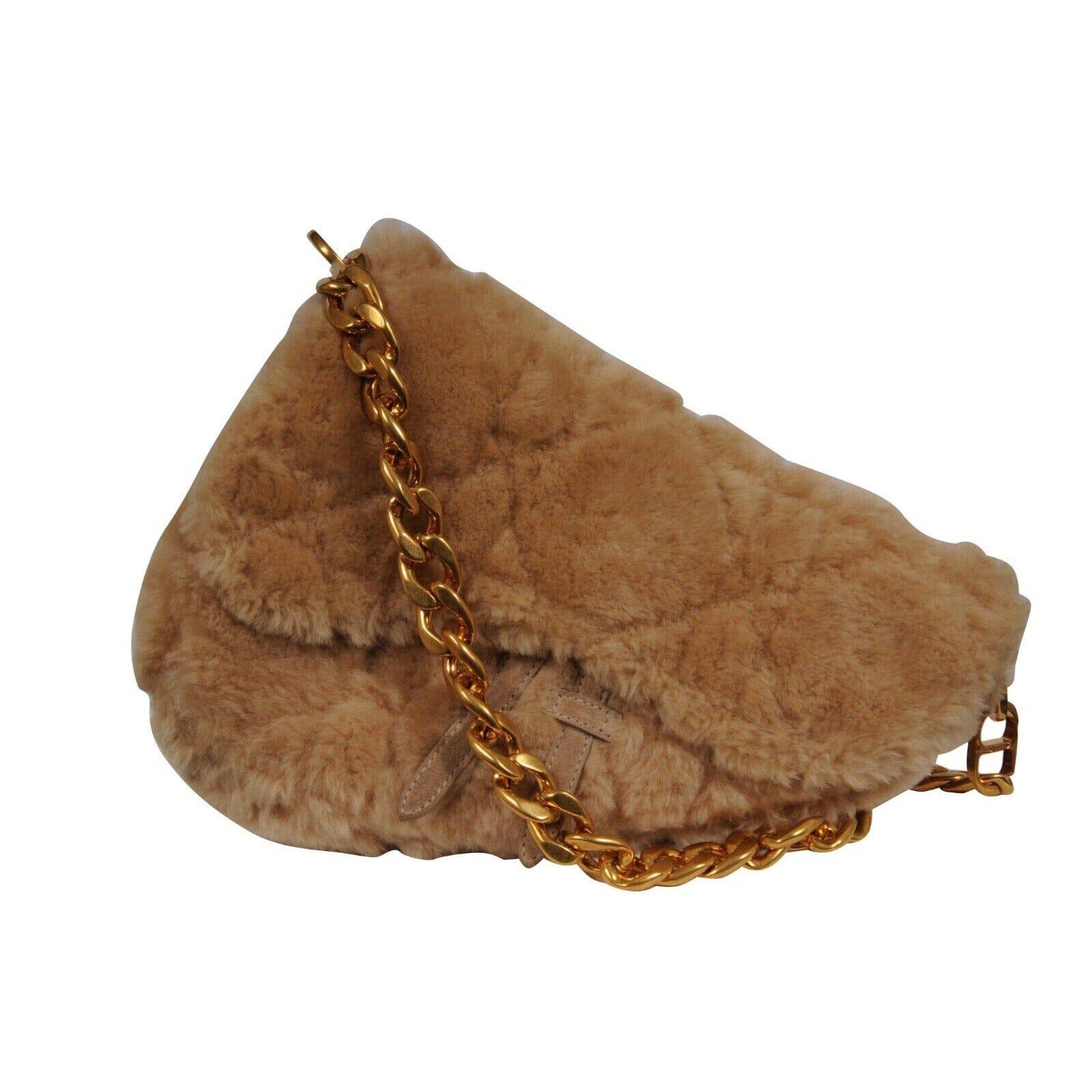 Dior ERL Venice Saddle Bag Brown Shearling Fur Chain Crossbody Shoulder Strap en vente 9