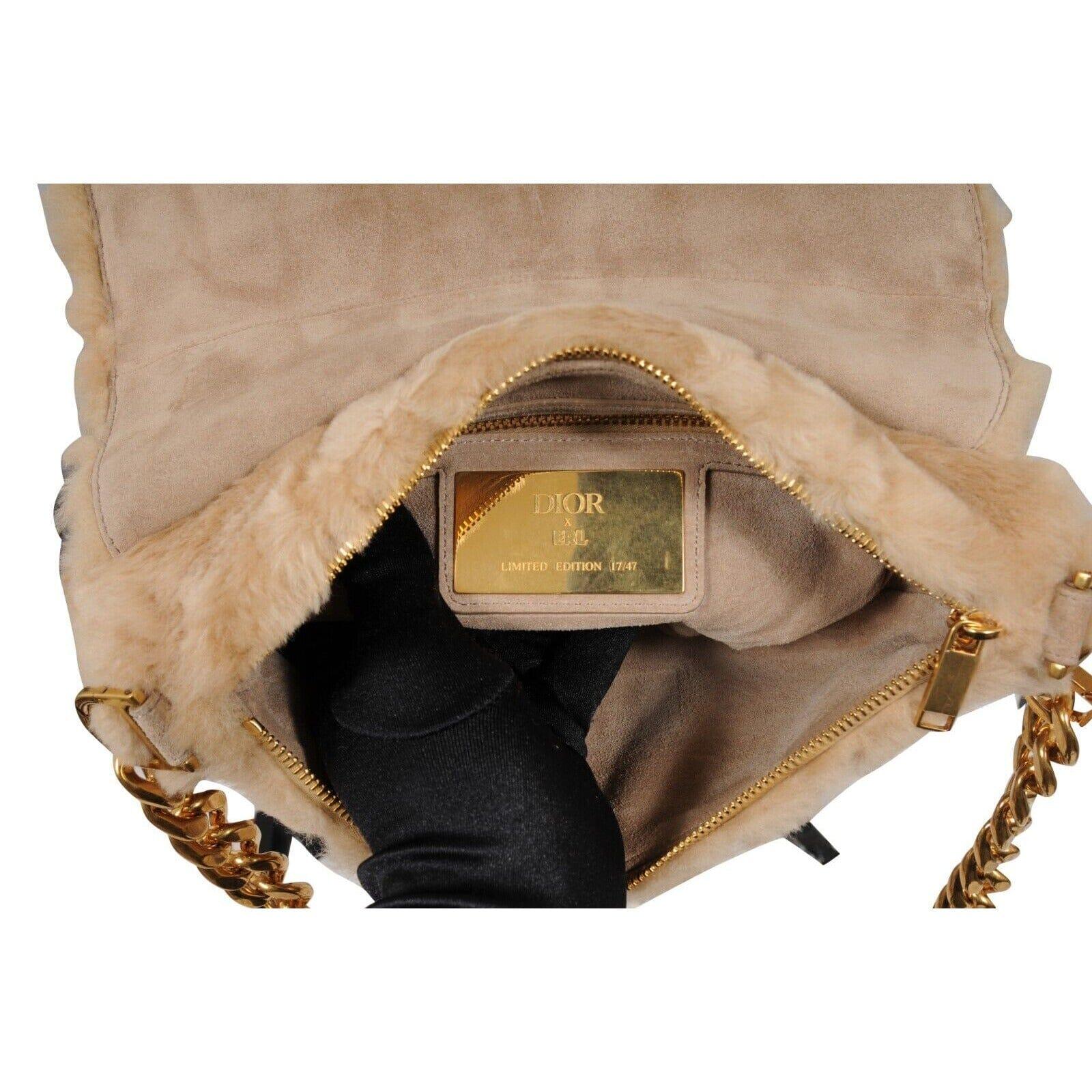 Dior ERL Venice Saddle Bag Brown Shearling Fur Chain Crossbody Shoulder Strap en vente 12
