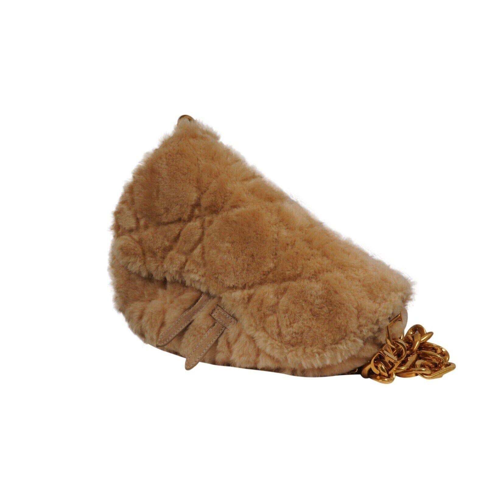 Marron Dior ERL Venice Saddle Bag Brown Shearling Fur Chain Crossbody Shoulder Strap en vente