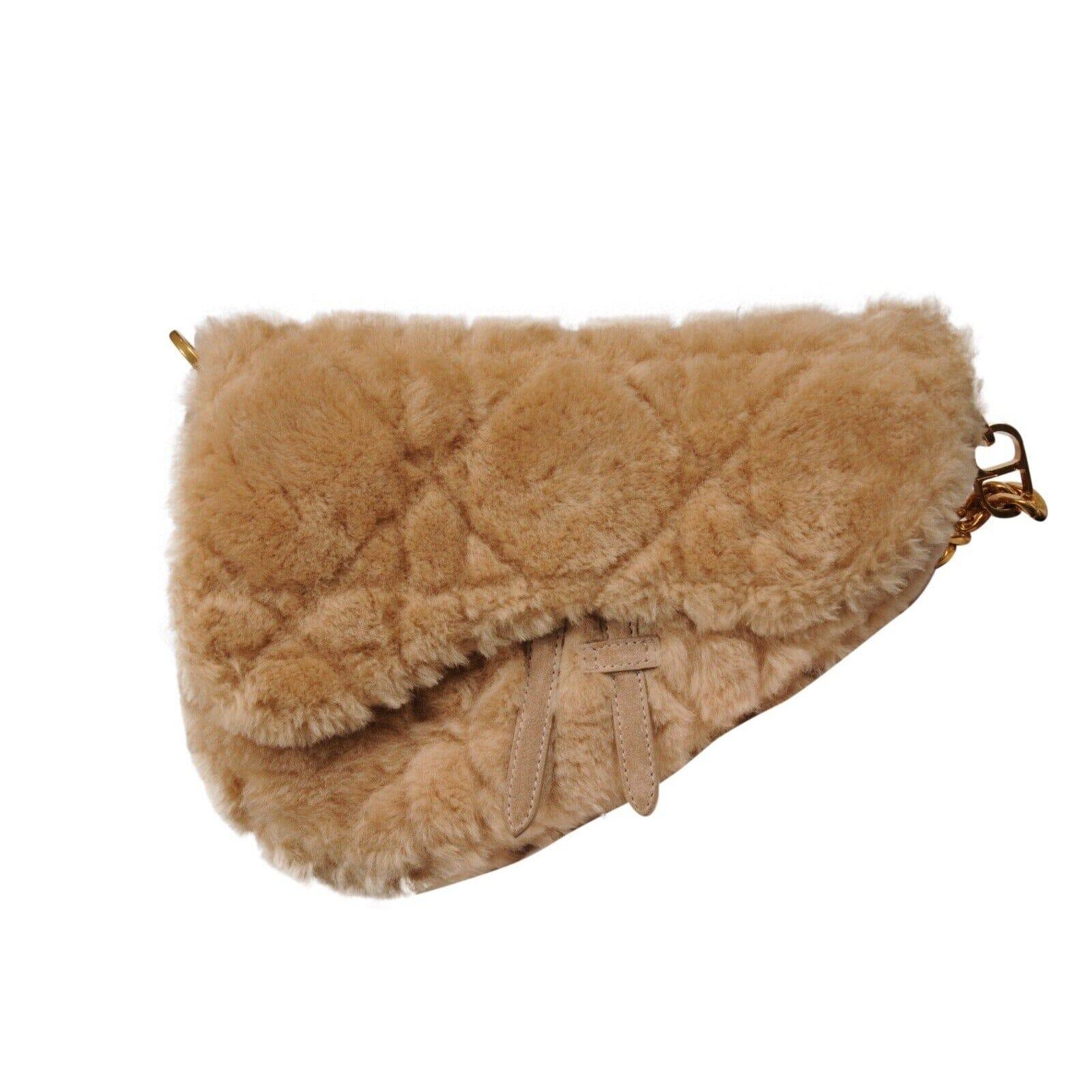 Dior ERL Venice Saddle Bag Brown Shearling Fur Chain Crossbody Shoulder Strap en vente 1