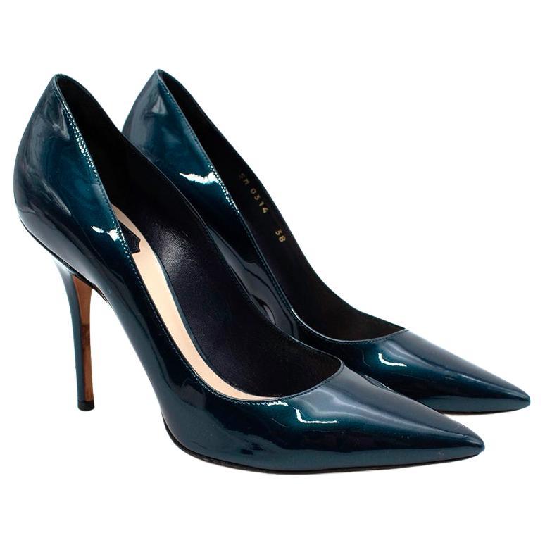 Blue patent shop leather pumps